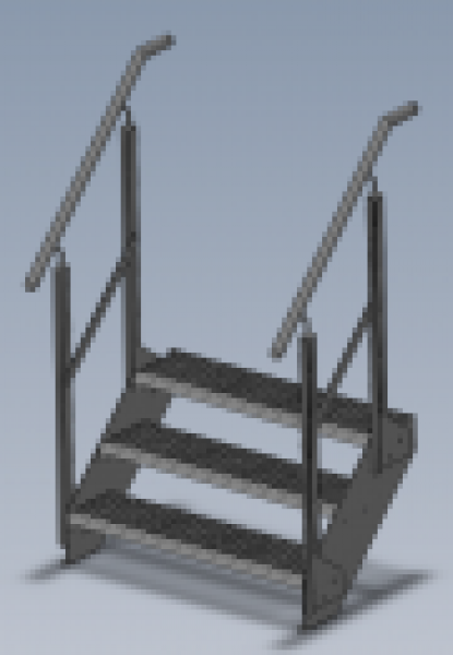 Stahltreppe 3-stufig mit Geländer Breite von 600 - 1400 mm Wandmontage